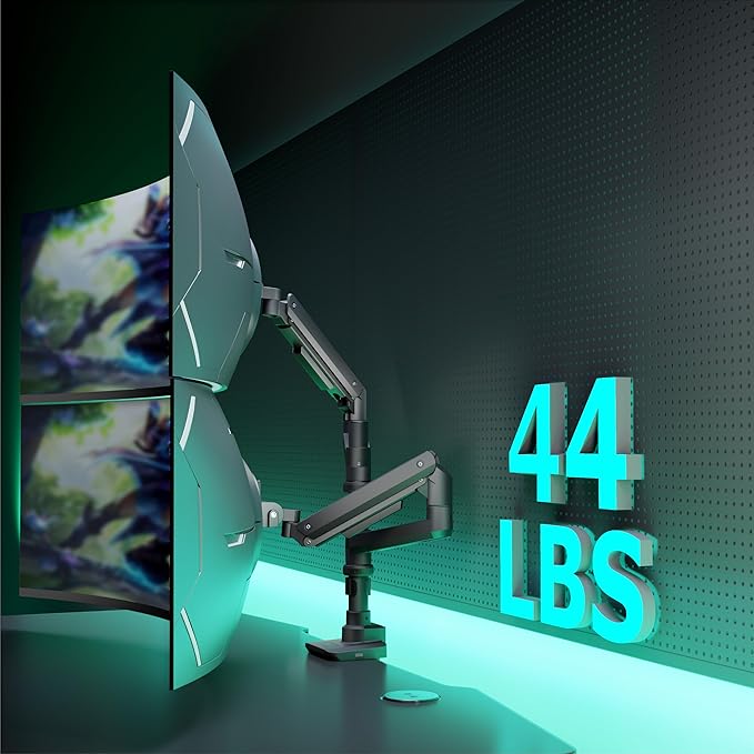 WALI Dual Monitor Arm for 17''-49'' Curved Screens, Ultrawide Monitor Mount for Desk, Heavy Duty Monitor Stand Holds up to 44lbs Each Arm, Max 100x100mm Mounting Holes (GSDM002XL), Black-DeskLoop Office