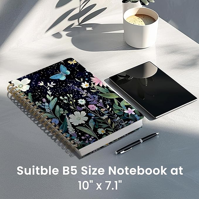Lined Spiral Notebook Journal for Work, 300 Pages Thick B5 (7.1"x10") College Ruled Journal for Women & Writing, Hardcover Notebook for Note Taking, Perfect for Office Home School, Celestial Garden-DeskLoop Office