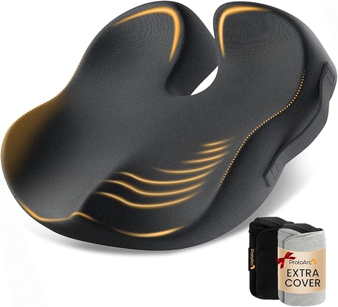ProtoArc Extra Large Seat Cushions for Office Chairs, Ergonomic Memory Foam Seat Cushion for Home, Extra Cover, Car Seat Cushions for Driving, Pressure Relief Pad for Sciatica - Black-DeskLoop Office