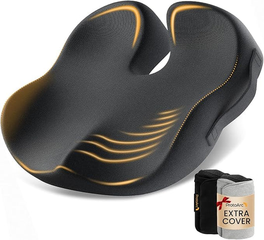 ProtoArc Extra Large Seat Cushions for Office Chairs, Ergonomic Memory Foam Seat Cushion for Home, Extra Cover, Car Seat Cushions for Driving, Pressure Relief Pad for Sciatica - Black-DeskLoop Office