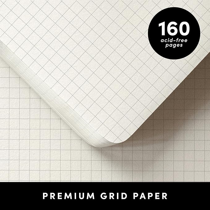 PAPERAGE Graph Paper Journal Notebook, (Navy), 160 Pages, Medium 5.6 in x 8 in - 100 GSM Thick Paper – Hardcover Grid Notebook for Work or School-DeskLoop Office