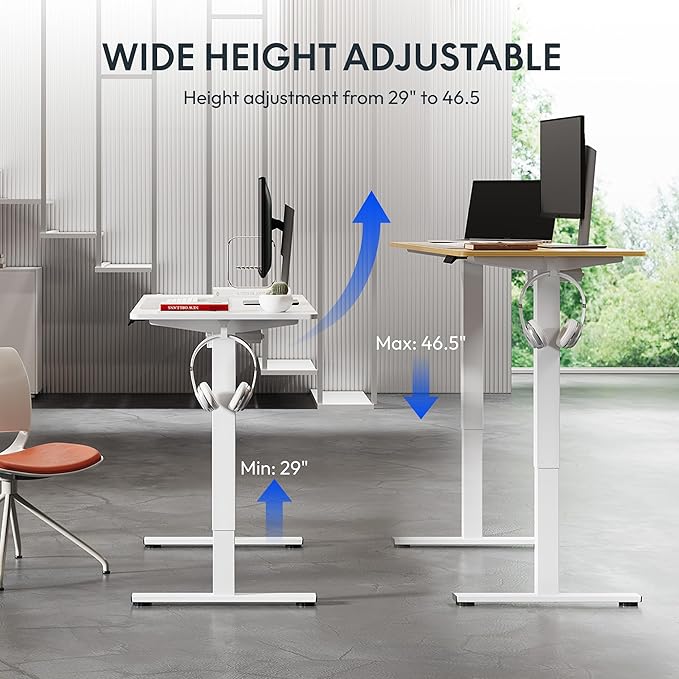 FLEXISPOT Standing Desk Electric Height Adjustable Desk with 63 x 24 Inches Splice Board, Ergonomic Memory Controller, Maple Top + White Frame-DeskLoop Office
