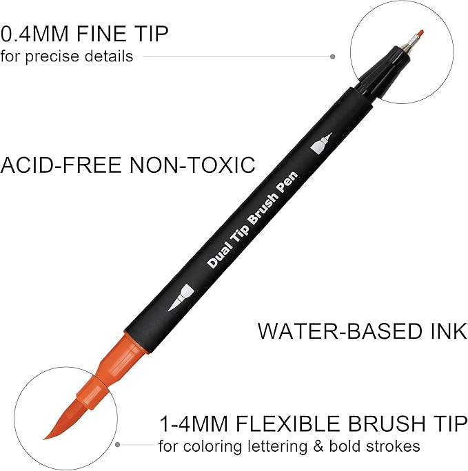Dual Brush Marker Pens,24 Colored Markers,Fine Point and Brush Tip for Kids Adult Coloring Books Bullet Journals Planners,Note Taking Coloring Writing-DeskLoop Office