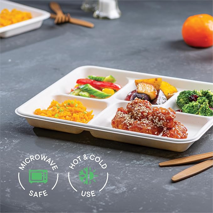 100% Compostable, Large 5 Compartment, Disposable Tray - Image 5