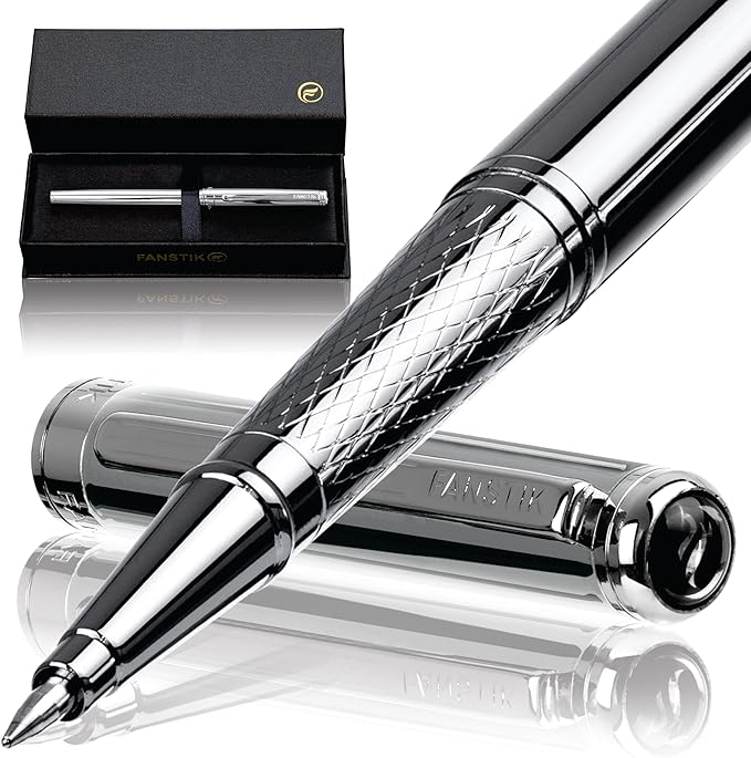 Silver Luxury Rollerball pen (Made In USA) fancy gift set for women, Chrome Finish, Professional executive pen gift set for men (Lux Rollerball Silver)-DeskLoop Office
