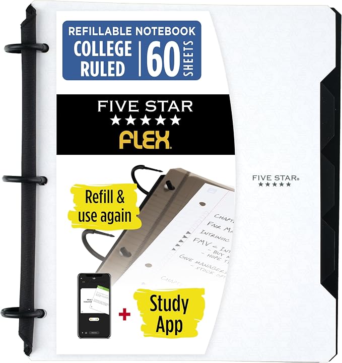 Five Star Flex Refillable Notebook + Study App, College Ruled Paper and 1 Inch by FiveStar