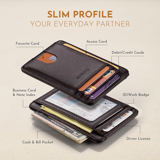 Buffway Slim Minimalist Front Pocket RFID Blocking Leather Wallets - Image 3