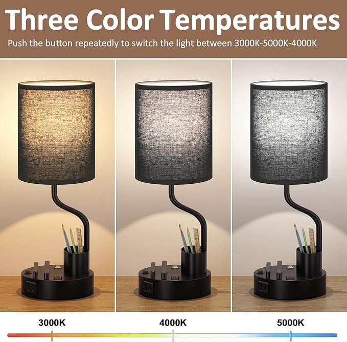 Black Bedside Table Lamps for Bedroom Set of 2 - Image 2