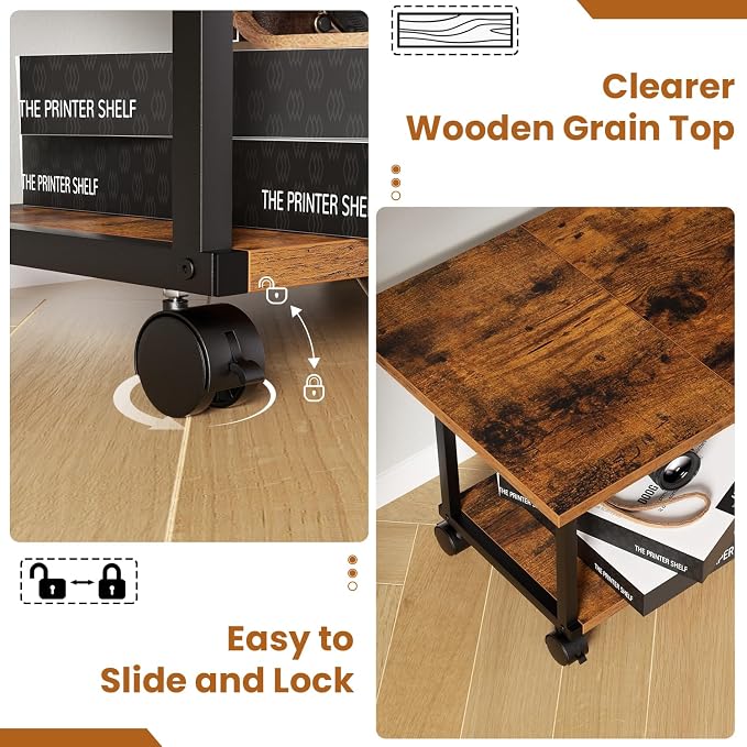 Asgolion Printer Table, 2-Tier Under Desk Printer Stand, Printer Stand - Image 6