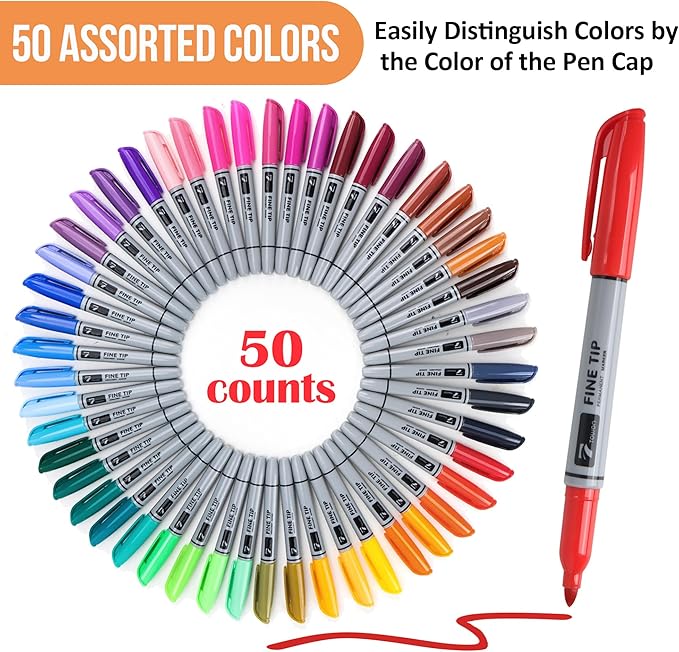 100 Permanent Markers Bulk - 50 Assorted Colors + 50 Black Drawing Marker Pens Set, Waterproof Quick Drying Colored Art Markers for Classroom Office School Store Supplies-DeskLoop Office