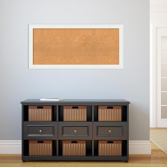 Amanti Art Natural Cork Board for Wall, 21x45 Vision Board with White Frame, Oversize Corkboard Office Decor for Home Organization, Casual Corkboard Pinboard to Display Items for Home Organization in-DeskLoop Office