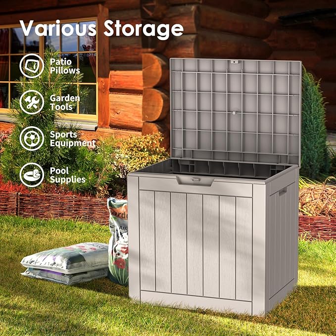 35 Gallon Lockable Resin Deck Box, Waterproof & UV-Resistant Outdoor Storage Box for Outdoor Cushion Storage, Garden Tools & Pool Accessories Storage, Gray-DeskLoop Office