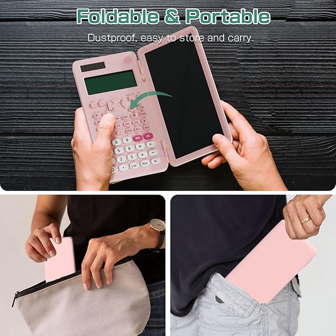 Rechargeable Scientific Calculator for Students, Pink 991ES MAX Foldable Science Calculator with Notepad 417 Function Solar Energy Science Calculators for Middle and High School Supplies (Pink)-DeskLoop Office