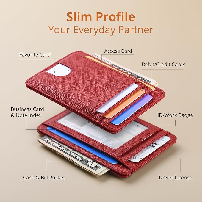 Buffway Slim Minimalist Front Pocket RFID Blocking Leather Wallets - Image 3