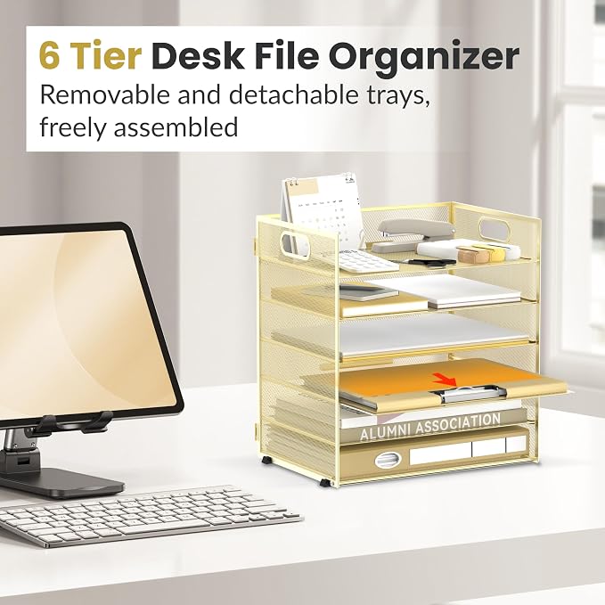 Daltack 6 Tier Paper Organizer for Desk, Paper Letter Tray Organizer for Desks - Image 5
