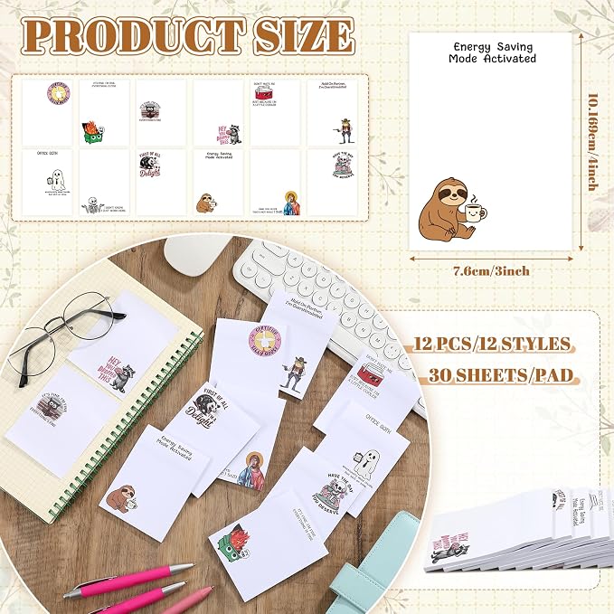 12 Pcs Funny Sticky Notes for Work 4x3 Inches Sarcastic Self Adhesive Notepads - Image 2