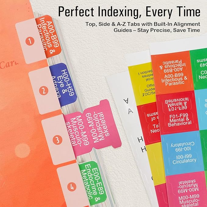 Index Tabs for ICD-10-CM Code Book 2025 AAPC Version, Upgraded Book Tabs, Color-Coded Medical Coding 2025, Laminated & Repositionable Tabs with Alignment Guide & Blank Tabs (Codebook Not Included)-DeskLoop Office