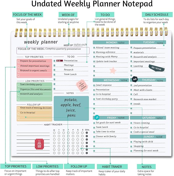 Weekly To Do List Notepad, 8.5''x11'' Weekly Desk Planner - Image 3