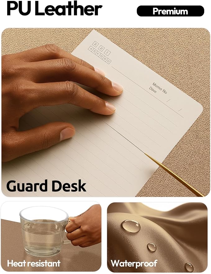 YSAGi Leather Desk Protector, Office Mat, Large Mouse Mat, Non-Slip PU Leather - Image 3