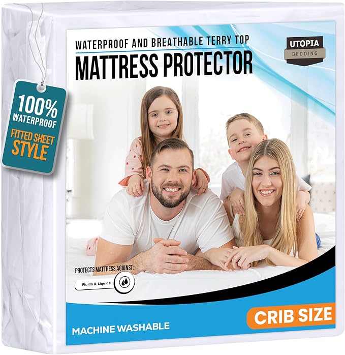 Crib Size Mattress Protector Waterproof, Premium 200 GSM Terry Mattress Cover by UTOPIABEDDING