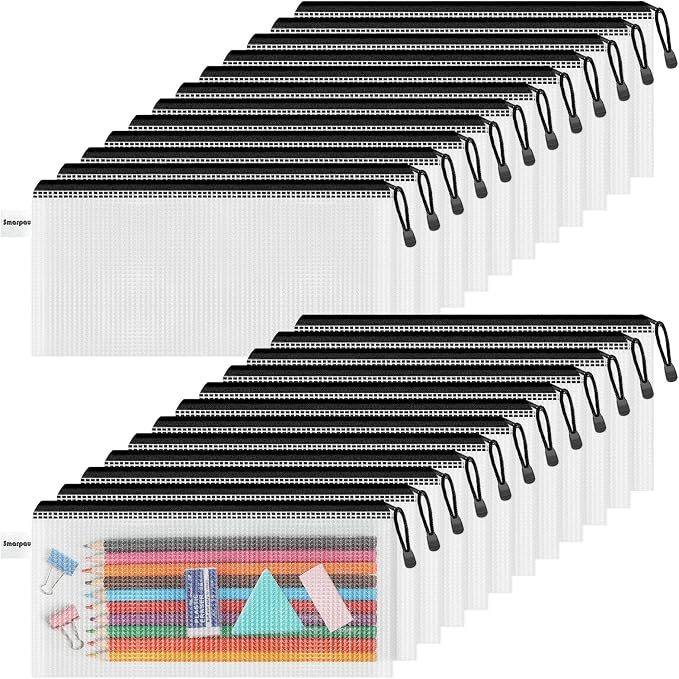 Smarpau Pencil Pouch 24PCS, 9.3" x 4.7" Mesh Zipper Pouches by Smarpau