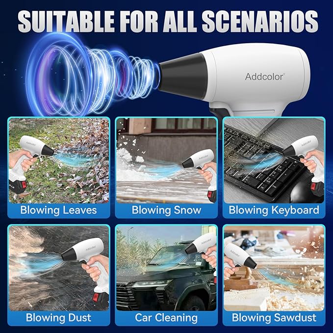 Leaf Blower Cordless, Portable Handheld Blowers with 18.5V 2.0Ah Battery and Charger, Electric Leaf Blower for Dust Snow Blowing, Lawn Care, Patio, White-DeskLoop Office