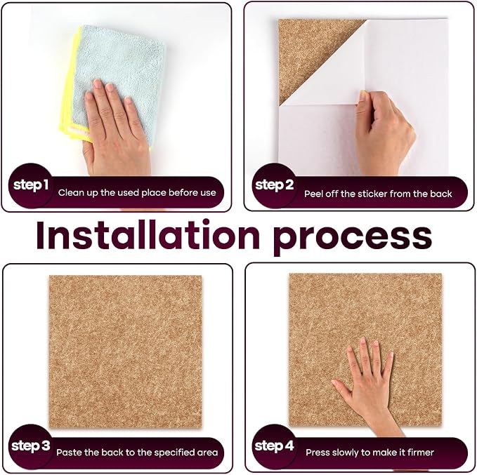 Bouiexye Felt Cork Board Tiles 6 Pack Grey Brown Boards 12"x12" - Image 4