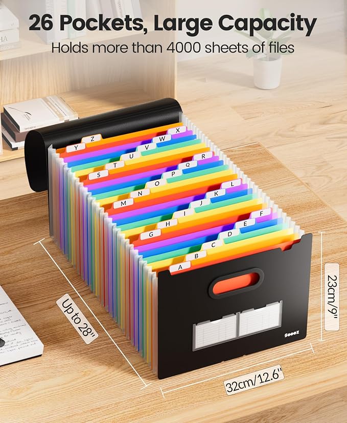 Sooez 26-Pocket Accordion File Organizer, Upgraded Expanding File Folder - Image 3