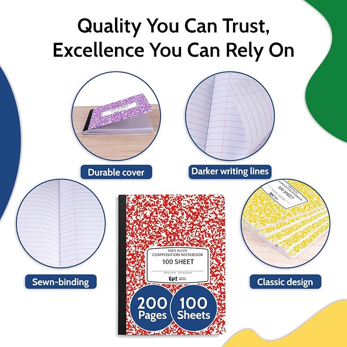 24 Pack - EPI Wide Ruled Composition Notebook Assorted Marble Colors - 200 Pages - Image 2
