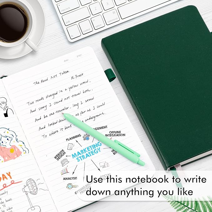 feela 12 Pack Notebooks Journals Bulk with 12 Black Pens, A5 Hardcover Notebook Classic Ruled Journal Set with Pen Holder for School Business Work Travel Writing, 120 GSM, 5.1”x8.3”, Dark Green-DeskLoop Office