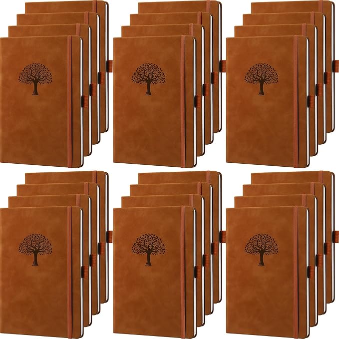Qeeenar 24 Pack Leather Notebook Journals Bulk 5.7" x 8.3" Harder Cover A5 by Qeeenar