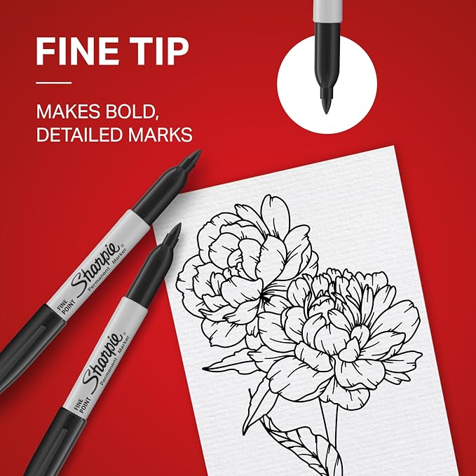 Sharpie Permanent Markers | Fine Point | 24 Black + 1 Blue Marker Pen | 25 - Image 4
