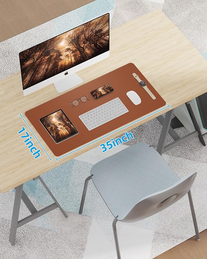 Leather Desk Pad Blotter, Mouse Pad, Office Desk Mat, Non-Slip PU Leather Desk - Image 7
