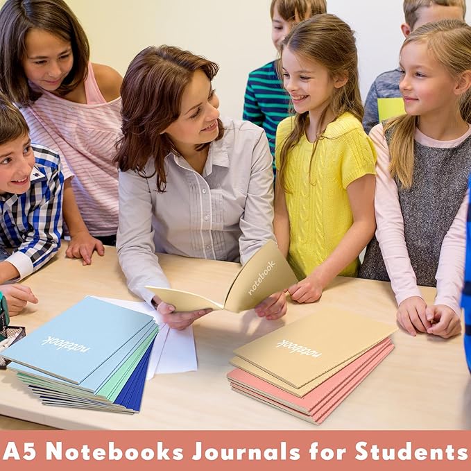 100 Pcs Kraft Notebook Journals 5.5 Inch x 8.3 Inch A5 Softcover Notebooks Bulk for Writing Sketch Office Notepad with 60 Pages 30 Sheets (Multicolor,Lined)(Bright Color,Notebook, Lined)-DeskLoop Office