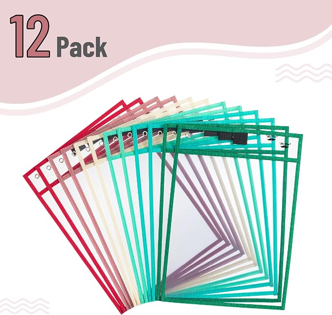 Mr. Pen- Reusable Dry Erase Pocket Sleeves, 12 Pack, Colorful | Clear Plastic - Image 2
