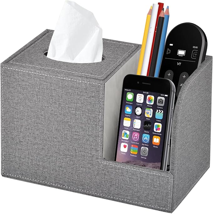 Square Tissue Box Cover Organizer, PU Leather Cube Tissue Box Holder by XNONE