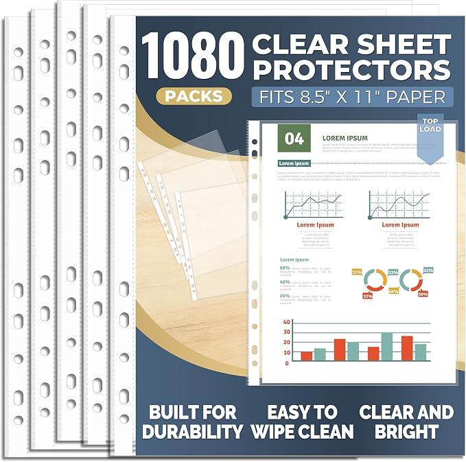 1080 Pack Clear Sheet Protectors 8.5 x 11 Inch, Plastic Page Sleeves by Unknown