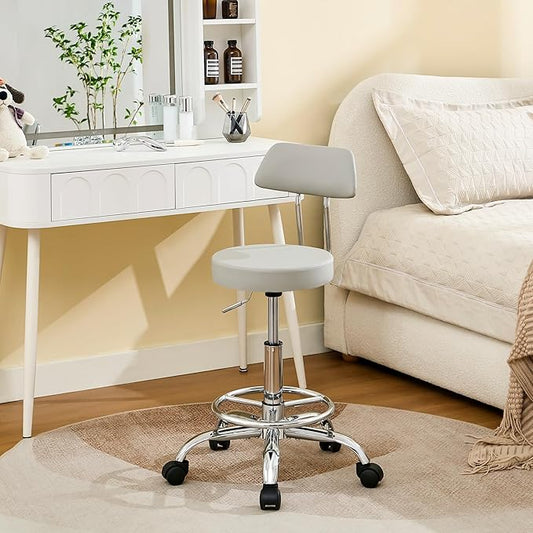 Rolling Massage Chair, Height Adjustable Salon Stool with Wheels 19.5’’-26.6’’, Gray Guitar Stool (Gray)-DeskLoop Office