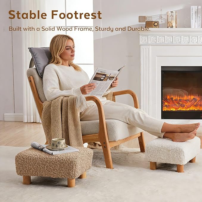 Small Foot Stool Ottoman, Sherpa Footstool Ottoman Foot Rest - Image 7
