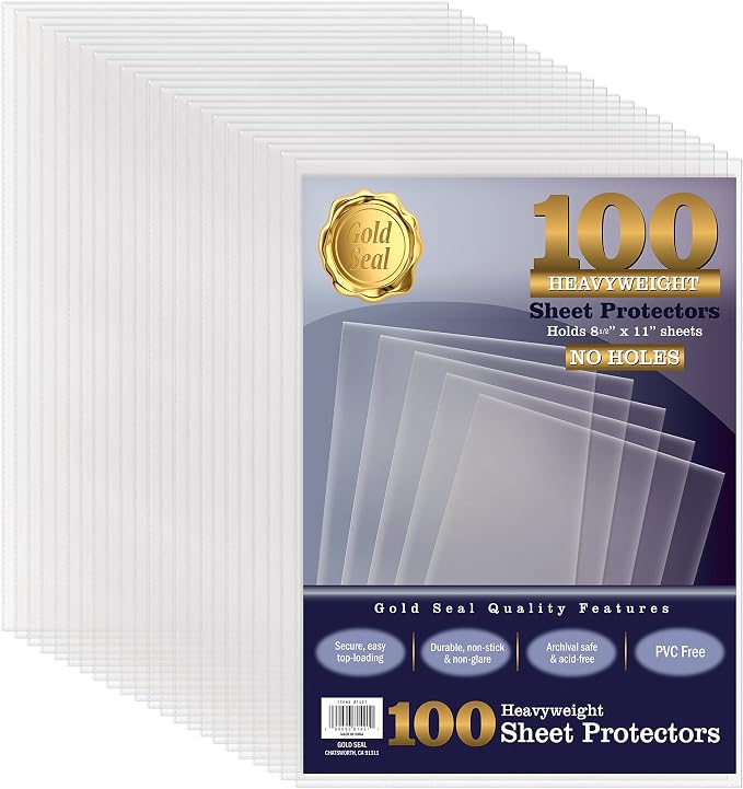GOLD SEAL No Holes Sheet Protectors, Bulk Pack, Letter Size, Heavyweight Clear by GOLDSEAL