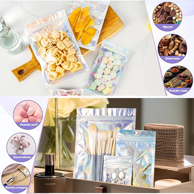 5.5x7.8 inch Holographic Packaging Bags, Resealable Foil Pouch Mylar Sample Bag - Image 3