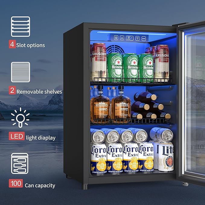 Beverage Refrigerator and Cooler, Freestanding Drink Dispenser for Soda Beer or Wine,90 Can Mini Fridge with Glass Door,Digital Temperature Control,Home, Bar, Office (Silver, 2.48 Cu.Ft)-DeskLoop Office