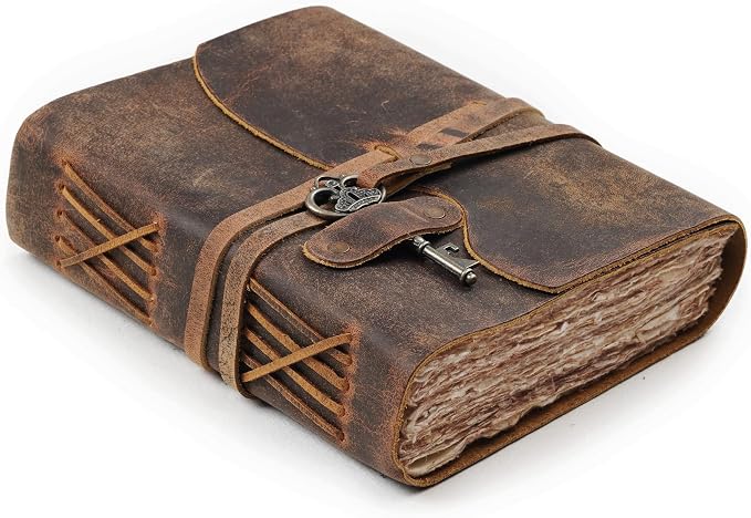 LEATHER VILLAGE Vintage Leather Journal – 200 Handmade Vintage Deckle Edge by LeatherVillage