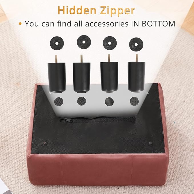 LUE BONA Small Foot Stool Ottoman, Velvet Tufted Footrest with Plastic Legs, 9''H, Rectangle Foot Stools for Adult with Non-Slip Pads, Footstool for Living Room,Couch, Pink-DeskLoop Office