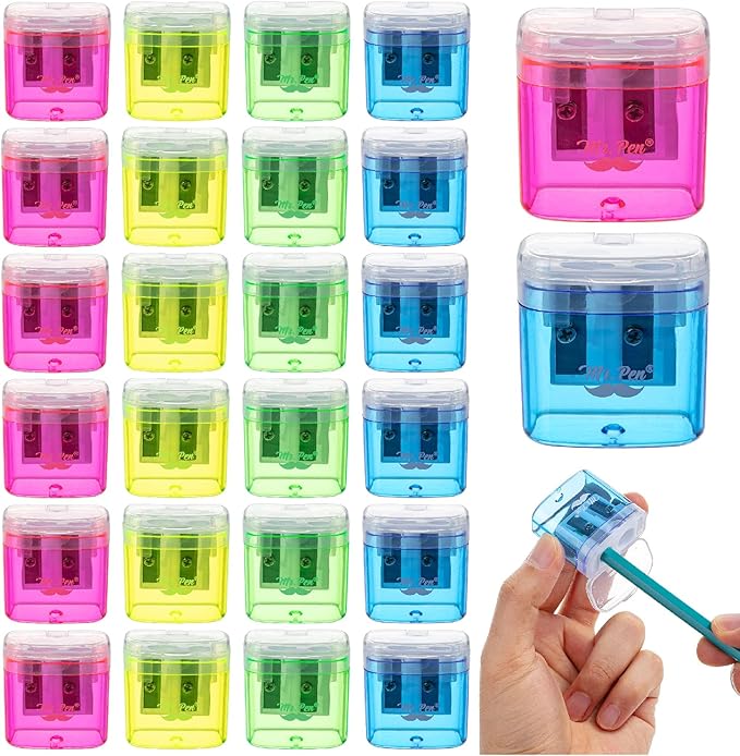 Mr. Pen- Pencil Sharpeners Manual, 24 Pack, Dual Hole, Colorful | Bulk Handheld by MrPen