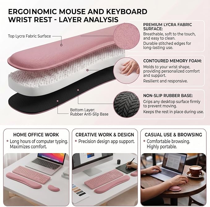 Wrist Rest for Computer Keyboard, Memory Foam Keyboard Wrists Rest, Ergonomic - Image 4
