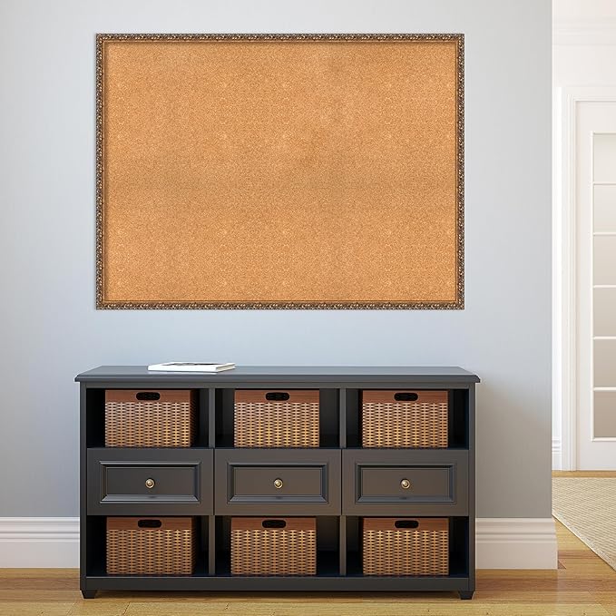 Amanti Art Natural Cork Board for Wall, 36x48 Vision Board with Bronze Frame, Oversize Corkboard Office Decor for Home Organization, Traditional Corkboard Pinboard to Display Items for Home-DeskLoop Office