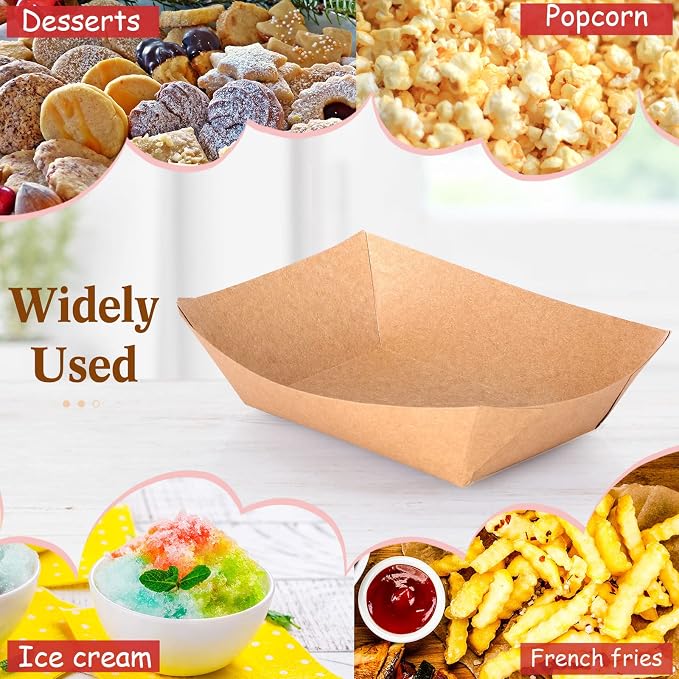 Sherr 100 Pcs 5 lb Kraft Paper Food Trays Boats Bulk, Disposable Nacho Kraft - Image 5