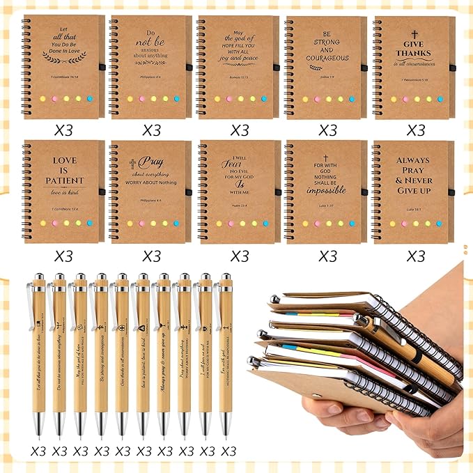 30 Sets Christian Gifts Bulk Prayer Journal Christian Spiral Notebooks with Bible Ballpoint Pens Religious Small Notepad Inspirational Church Gift for Women Men Sunday School Family Bible Study Groups-DeskLoop Office