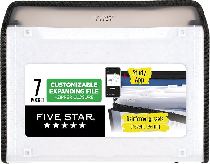 Five Star Expanding File Organizer + Study App, 7-Pocket Accordian File by FiveStar